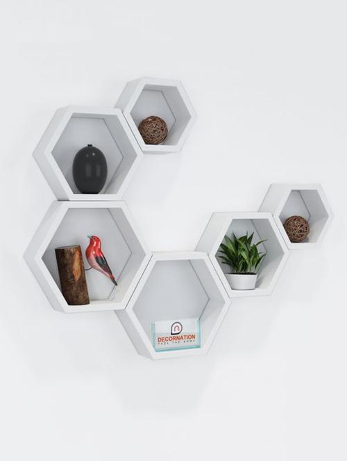 home deco floating shelves hexagon shape storage wall shelves set of 6 - 14872603 - Very Small Image - 1