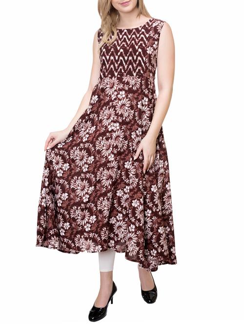 brown viscose flared kurta - 14872965 - Very Small Image - 1