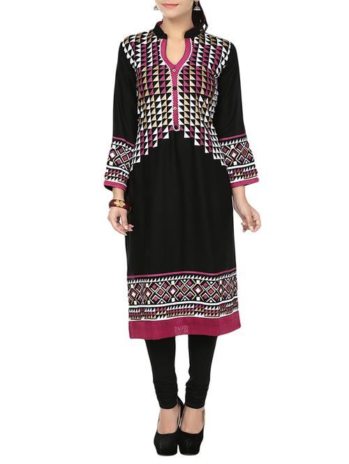 black viscose straight kurta - 14873066 - Very Small Image - 1