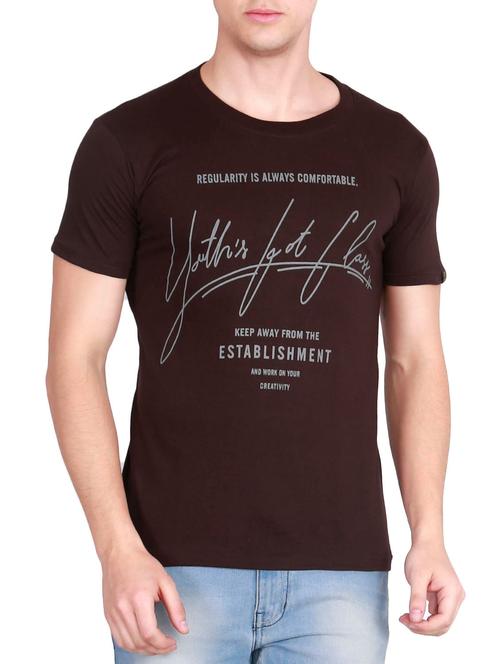 brown cotton chest print t-shirt - 14875767 - Very Small Image - 1