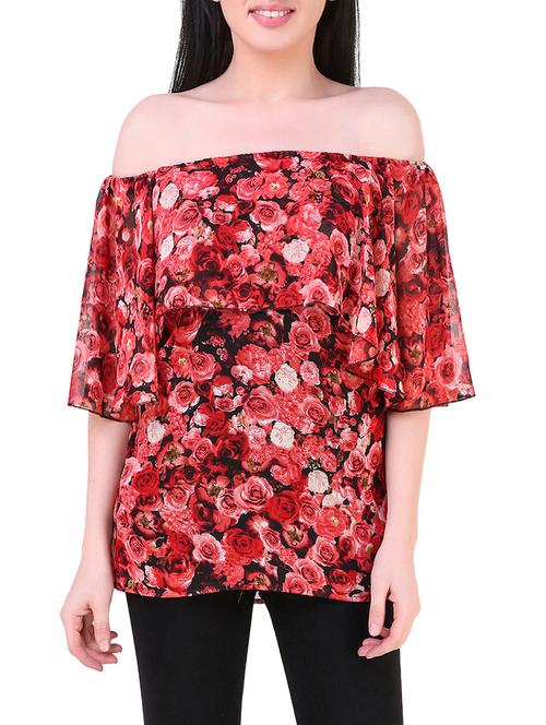 red georgette layered top - 14875804 - Very Small Image - 1
