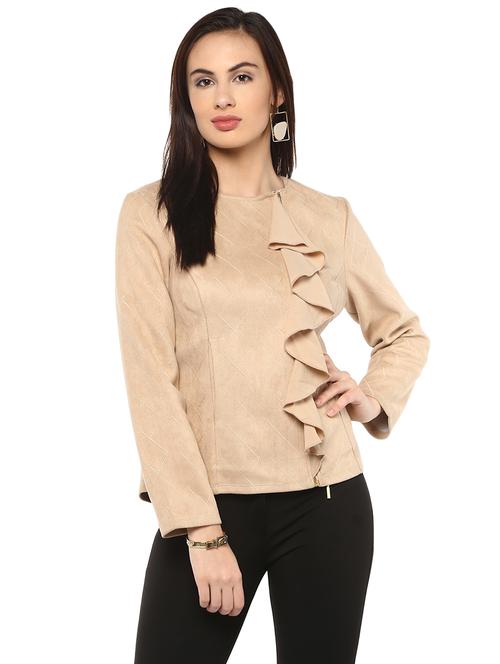 beige solid jacket - 14875897 - Very Small Image - 1