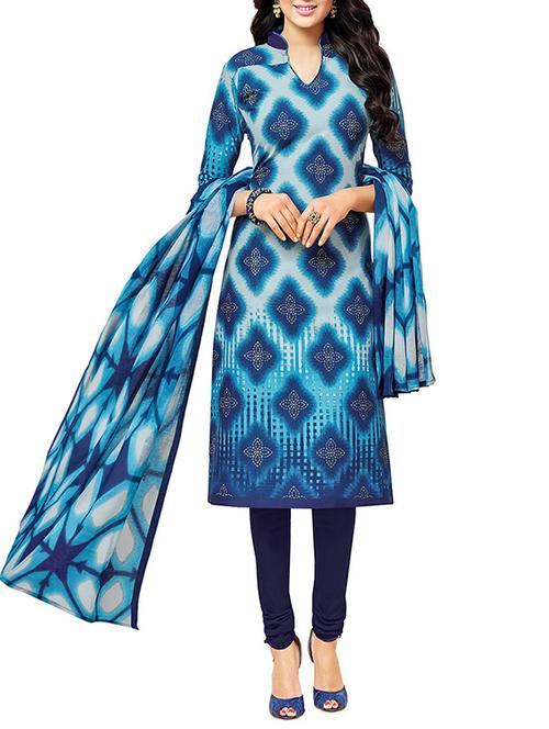 blue cotton unstitched suit - 14876042 - Very Small Image - 1