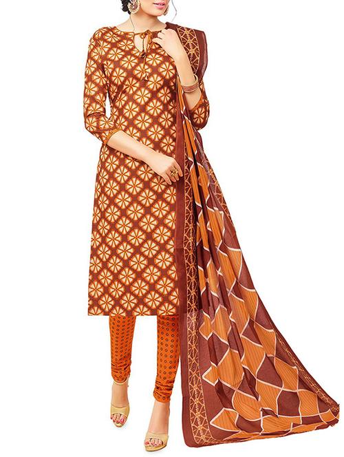 brown churidaar suits unstitched suit - 14876050 - Very Small Image - 1