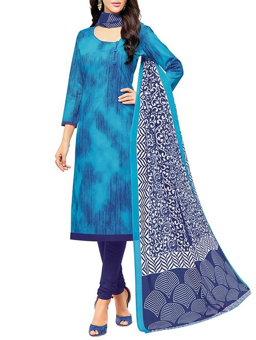 blue cotton unstitched suit - 14876056 - Very Small Image - 1