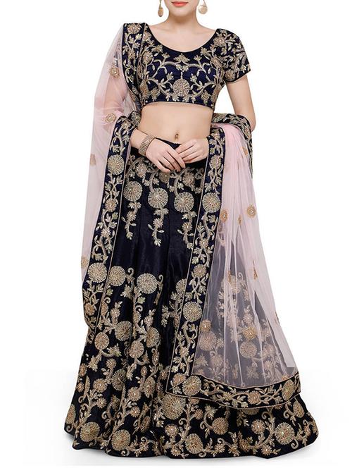 blue velvet flared lehenga - 14877543 - Very Small Image - 1