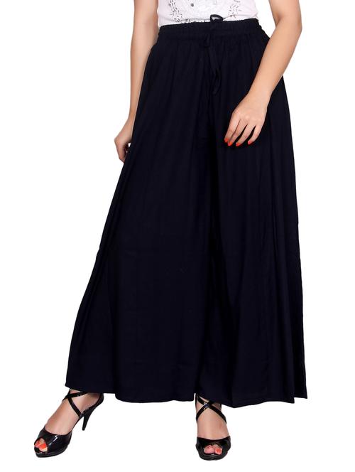 navy blue rayon flared palazzo - 14877724 - Very Small Image - 1