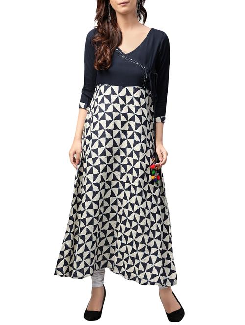 blue viscose aline kurta - 14878230 - Very Small Image - 1