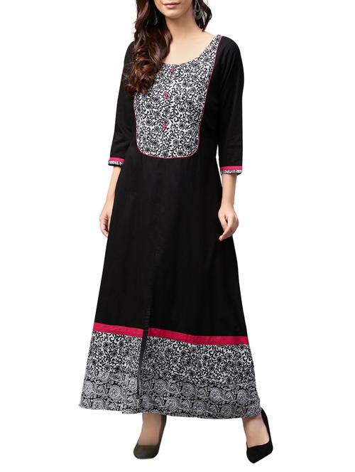 black cotton aline kurta - 14878243 - Very Small Image - 1