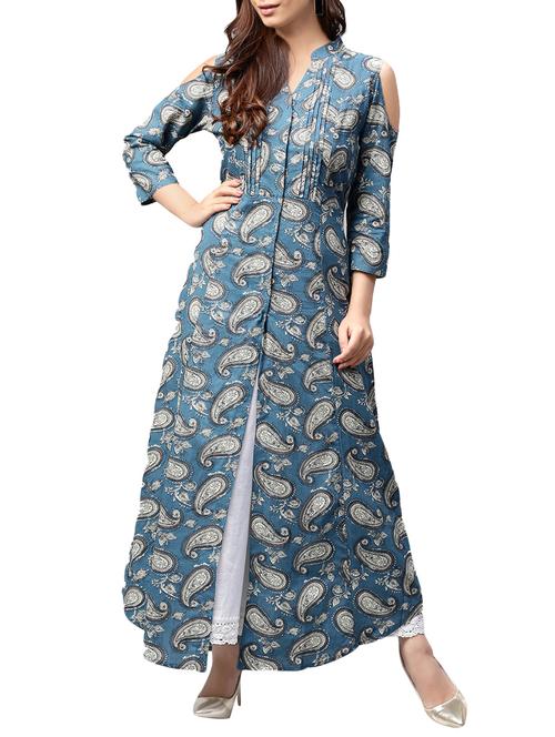 blue cotton aline kurta - 14878255 - Very Small Image - 1