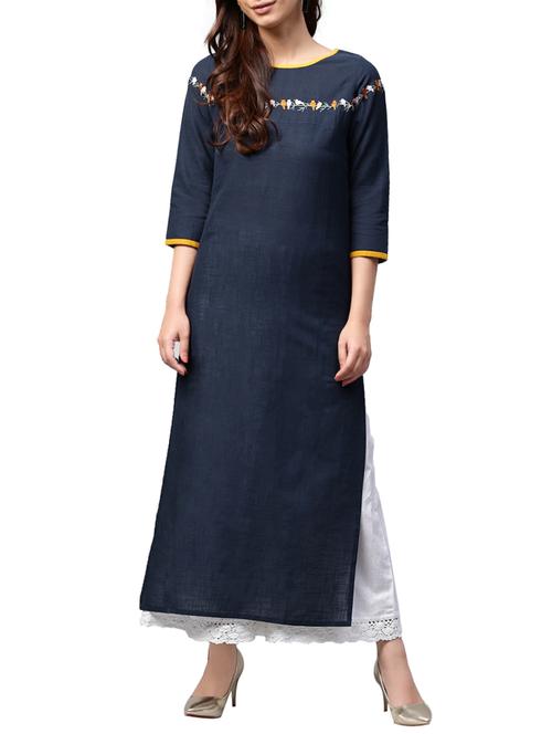 blue cotton straight kurta - 14878257 - Very Small Image - 1
