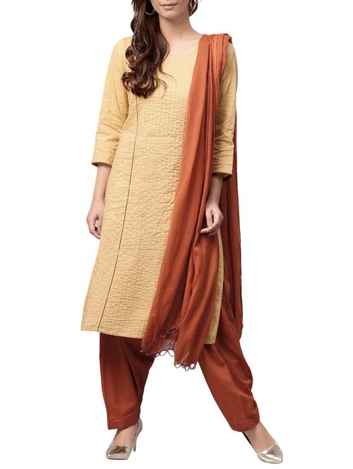 beige cotton kurta salwar  set - 14878539 - Very Small Image - 1