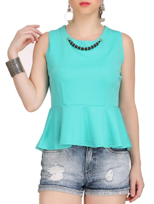 green solid peplum top - 14878868 - Very Small Image - 1