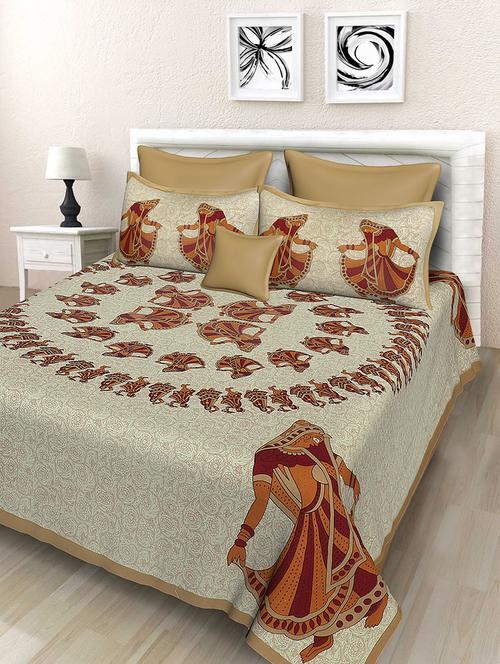 rajasthani traditional double bedsheet with 2 pillow covers - 14878949 - Very Small Image - 1