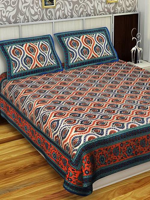 rajasthani traditional double bedsheet with 2 pillow covers - 14879019 - Very Small Image - 1