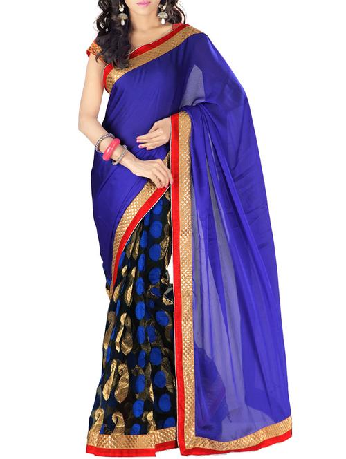 blue silk half and half saree with blouse - 14879136 - Very Small Image - 1