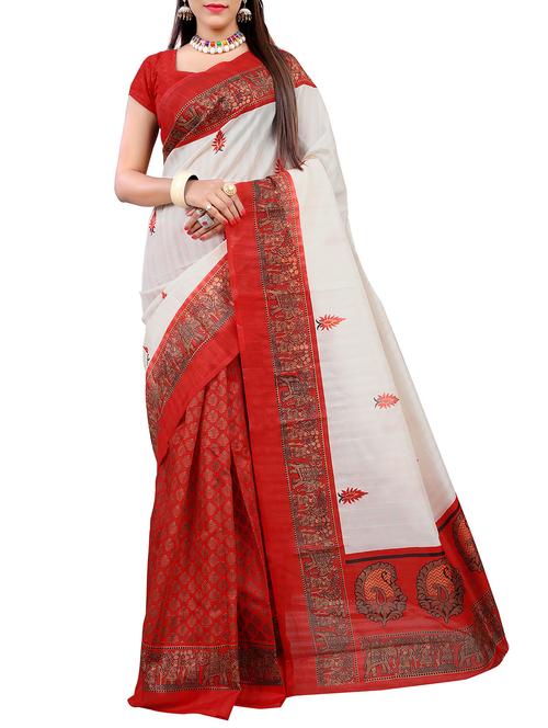 red silk blend bhagalpuri saree with blouse - 14879198 - Very Small Image - 1