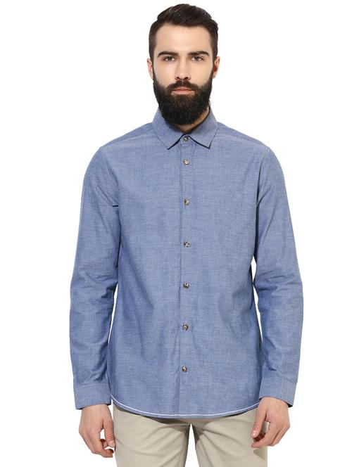 blue cotton blend casual shirt - 14880119 - Very Small Image - 1