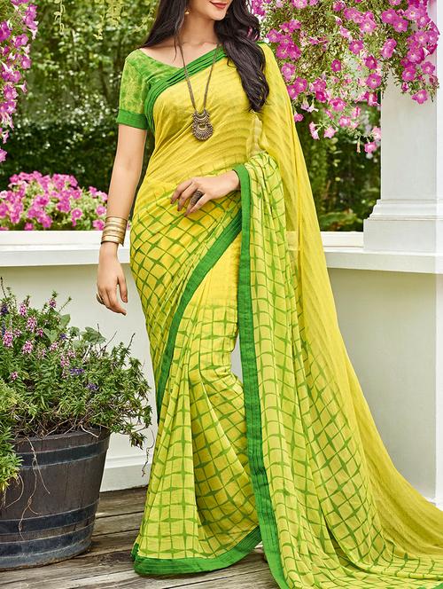 yellow georgette printed saree with blouse - 14881293 - Very Small Image - 1