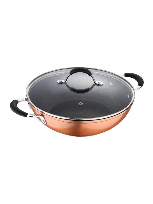 bergner infinity chefs aluminium kadai with lid, 3.3 litres/28cm, orange - 14881307 - Very Small Image - 1