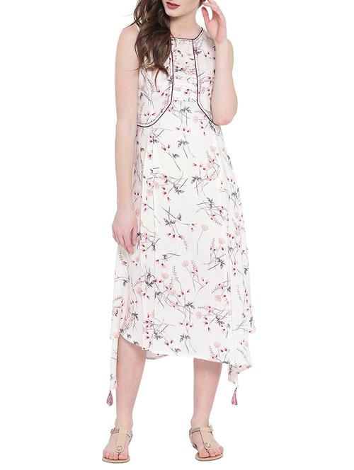 white printed a-line dress - 14881659 - Very Small Image - 1