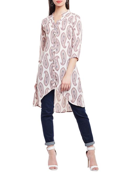 beige crepe high-low kurta - 14883795 - Very Small Image - 1