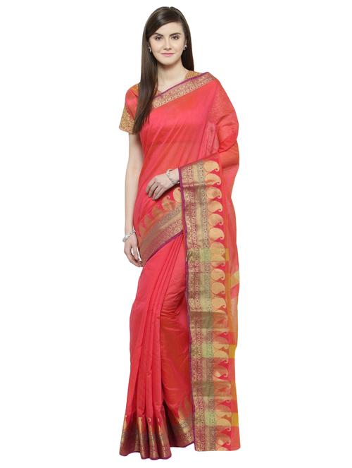 pink cotton woven saree with blouse - 14884176 - Very Small Image - 1