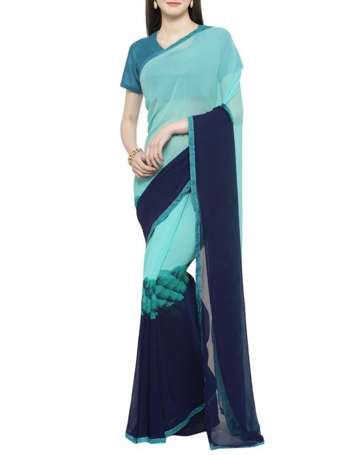 blue georgette printed saree with blouse - 14884192 - Very Small Image - 1