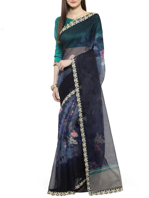 women's floral multi colored saree with blouse - 14884254 - Very Small Image - 1