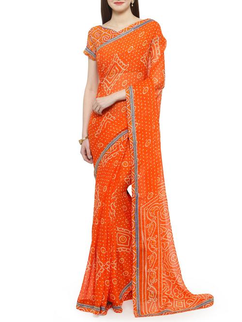 bandhani printed saree with blouse - 14884278 - Very Small Image - 1