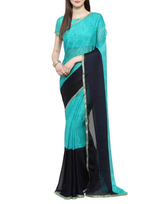 blue georgette printed saree with blouse - 14884346 - Very Small Image - 1