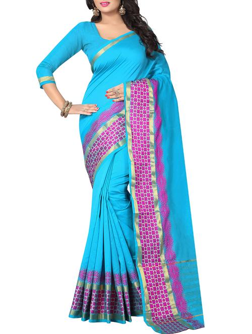blue silk bordered saree with blouse - 14884631 - Very Small Image - 1