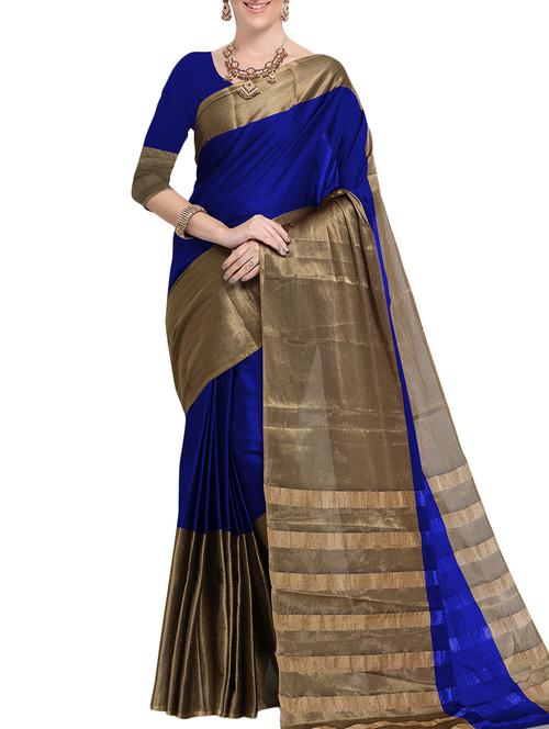 blue silk tussar saree with blouse - 14884789 - Very Small Image - 1