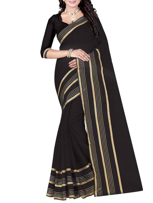black cotton blend saree with blouse - 14884823 - Very Small Image - 1