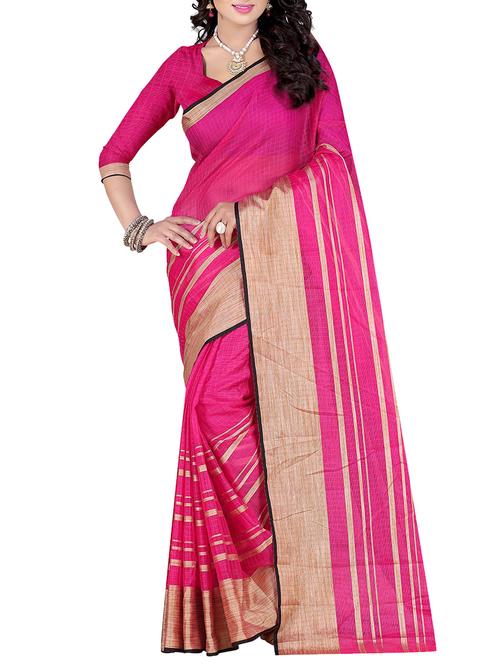 pink cotton blend saree with blouse - 14884861 - Very Small Image - 1