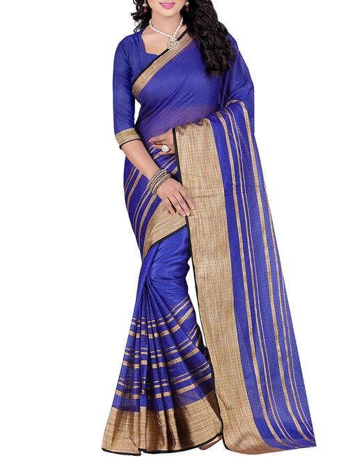 blue cotton blend saree with blouse - 14884864 - Very Small Image - 1