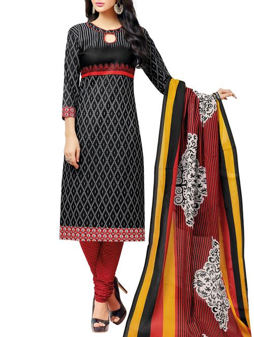 black cotton unstitched suit - 14885433 - Very Small Image - 1