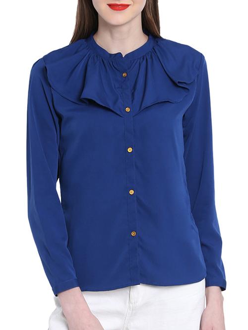 blue crepe ruffled top - 14885590 - Very Small Image - 1