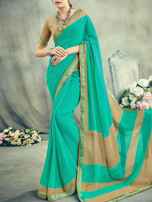 turquoise georgette printed saree with blouse - 14887131 - Very Small Image - 1