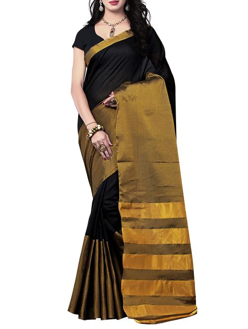 black cotton bordered saree with blouse - 14887232 - Very Small Image - 1