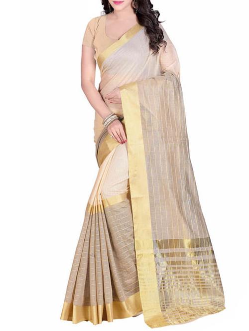 beige cotton saree with blouse - 14887270 - Very Small Image - 1