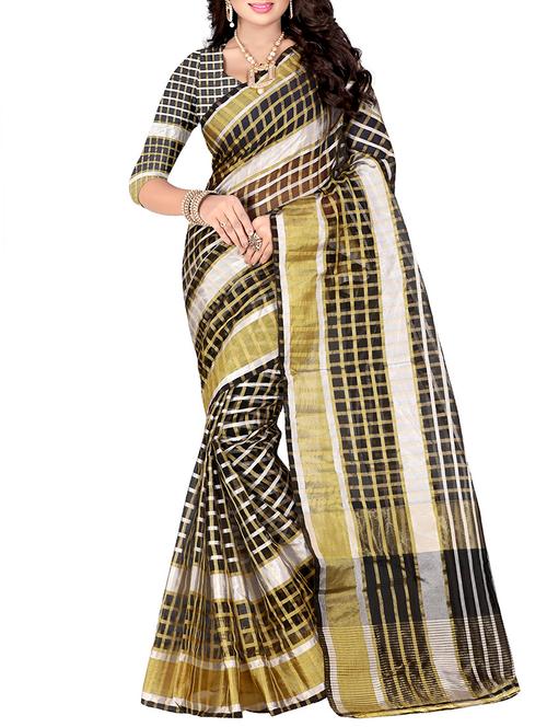 black cotton silk saree with blouse - 14887271 - Very Small Image - 1