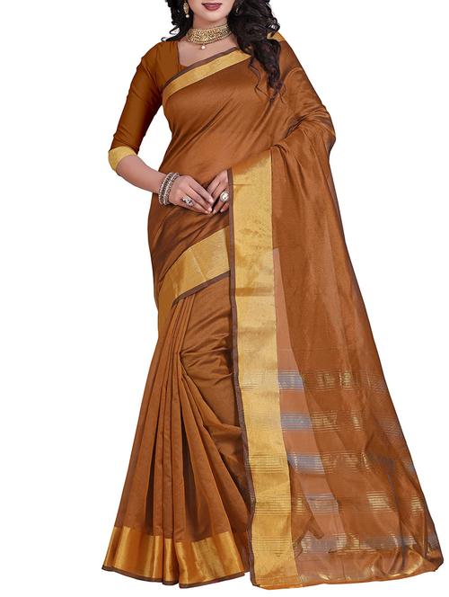 brown silk bordered saree with blouse - 14887278 - Very Small Image - 1