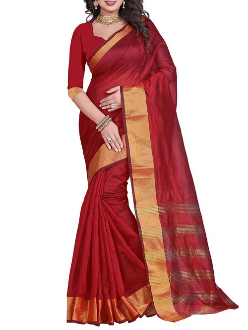 red cotton silk bordered saree with blouse - 14887280 - Very Small Image - 1