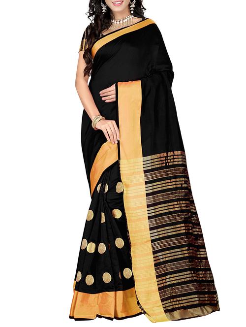 women's polka dots black colored saree with blouse - 14887287 - Very Small Image - 1