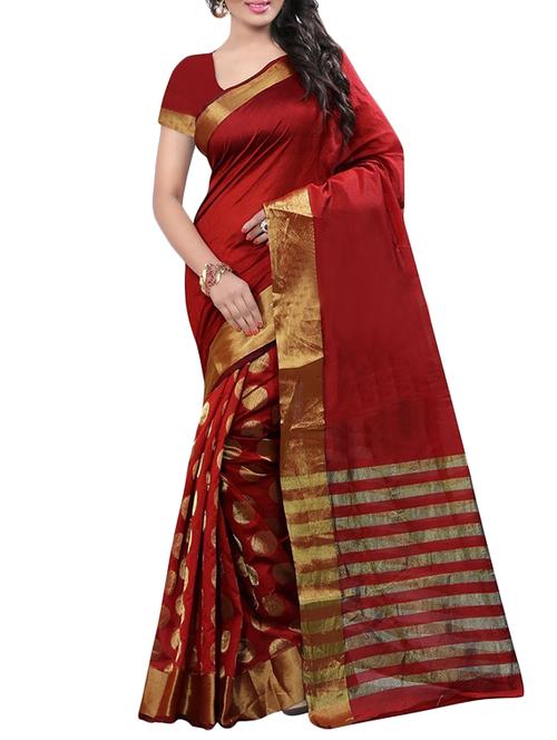 red cotton silk saree with blouse - 14887289 - Very Small Image - 1