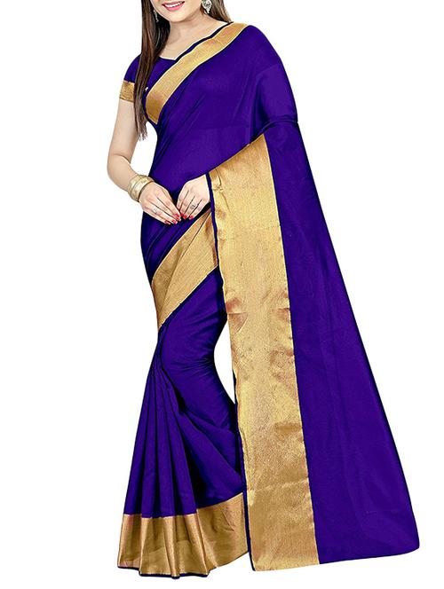 blue cotton silk bordered saree with blouse - 14887308 - Very Small Image - 1
