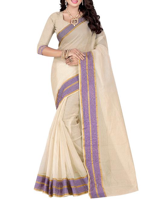 beige cotton blend saree with blouse - 14887347 - Very Small Image - 1