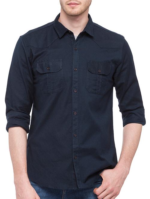 navy blue cotton casual shirt - 14887460 - Very Small Image - 1