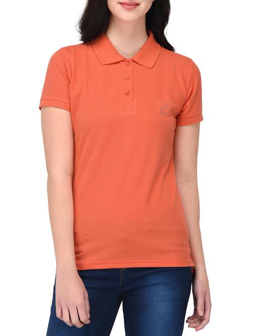 orange solid polo neck tee - 14889055 - Very Small Image - 1